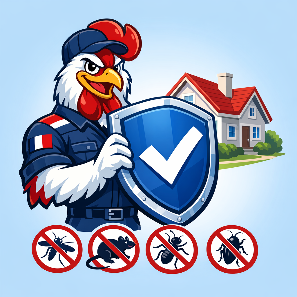 Mascotte coq Tricolore Nuisibles - Protection de votre maison