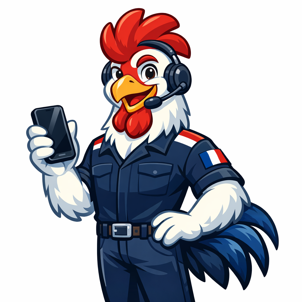 Mascotte coq Tricolore Nuisibles - Contact téléphonique