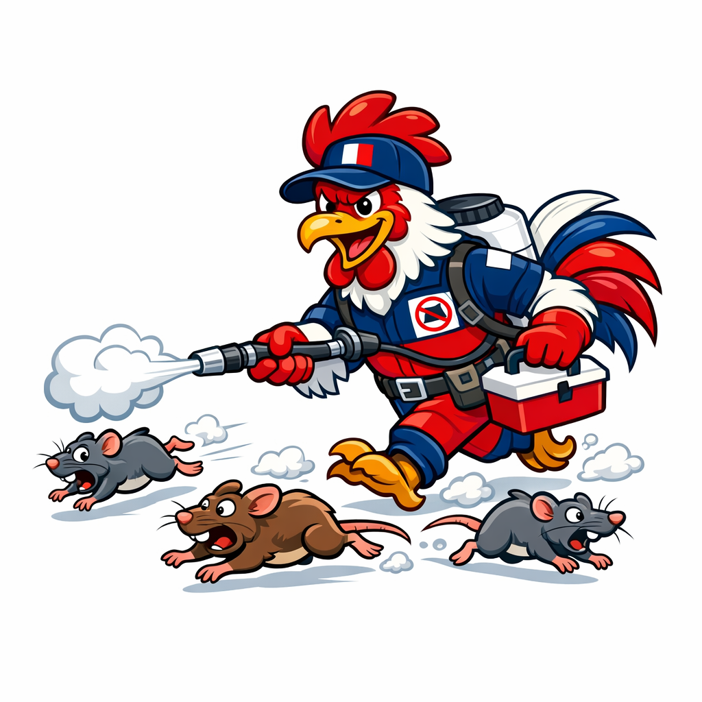 Illustration mascotte coq gaulois - dératisation Tricolore Nuisibles