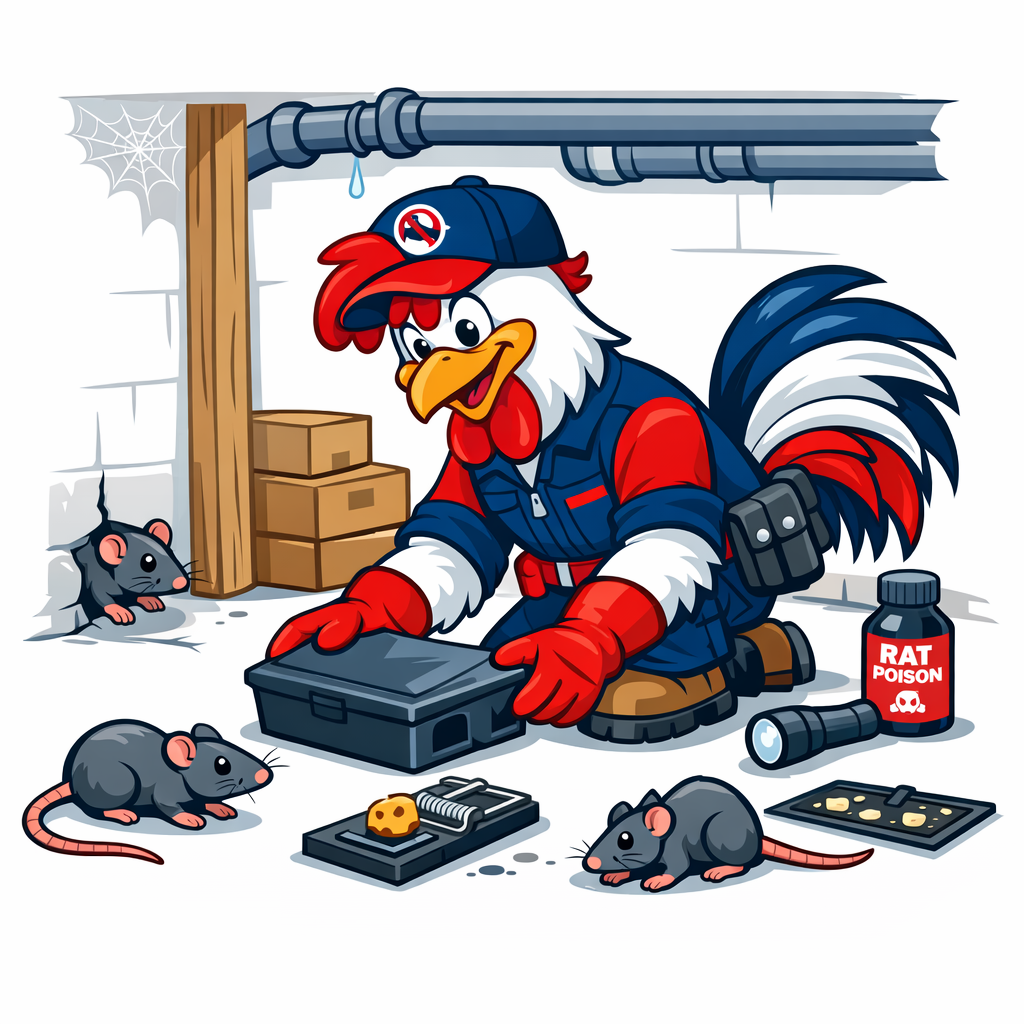 Illustration inspection dératisation par le coq gaulois Tricolore Nuisibles