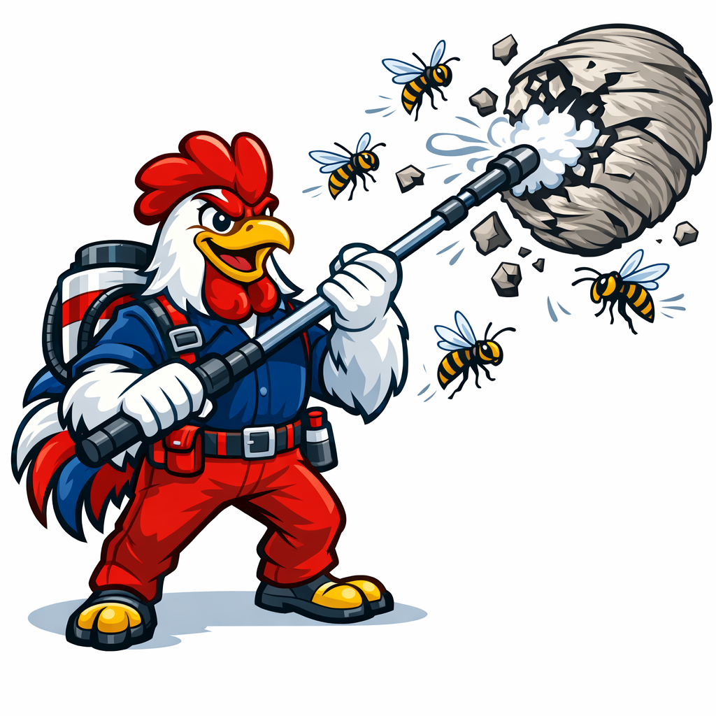 Illustration mascotte coq gaulois - destruction nid de guêpes Tricolore Nuisibles